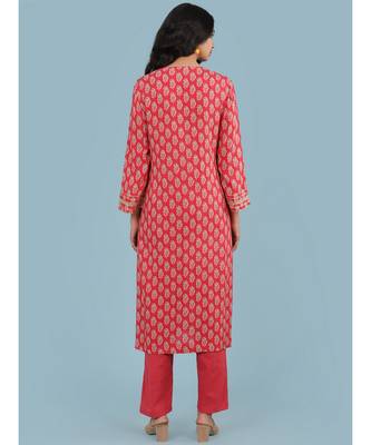 Round Neck Full Sleeve Printed Kurta With Gota Work With Pant And Dupatta 4