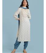 Round Neck Full Sleeve Printed Kurta With Gota Work With Pant And Dupatta