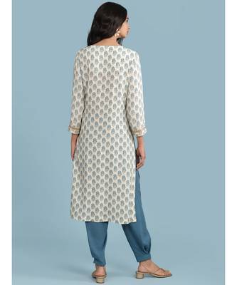 Round Neck Full Sleeve Printed Kurta With Gota Work With Pant And Dupatta 4