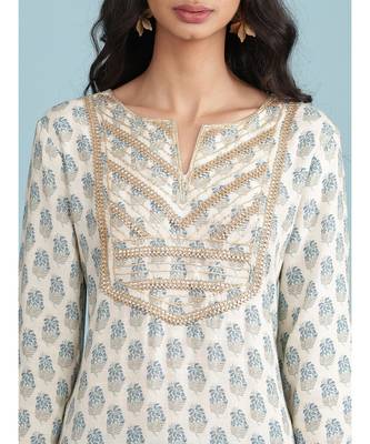 Round Neck Full Sleeve Printed Kurta With Gota Work With Pant And Dupatta 6