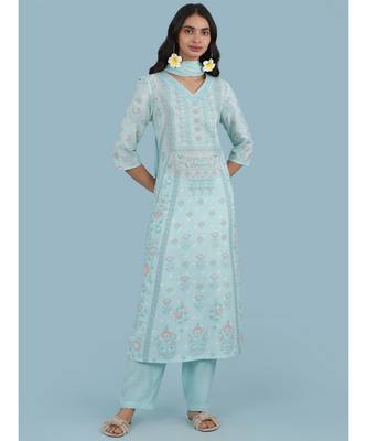 V Neck QUARTER SLEEVE Sleeve Printed Kurta With Pant And Dupatta 1