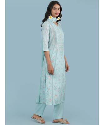 V Neck QUARTER SLEEVE Sleeve Printed Kurta With Pant And Dupatta 3