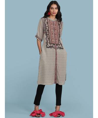 Band Collar Short Sleeve Printed Kurta 1