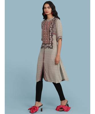 Band Collar Short Sleeve Printed Kurta 2