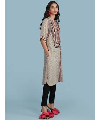 Band Collar Short Sleeve Printed Kurta 3