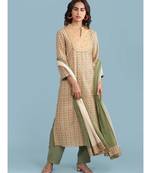 Band Collar Embroidered Yoke QUARTER SLEEVE  Sleeve Printed Kurta With Pant And Dupataa