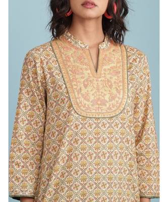 Band Collar Embroidered Yoke QUARTER SLEEVE  Sleeve Printed Kurta With Pant And Dupataa 5