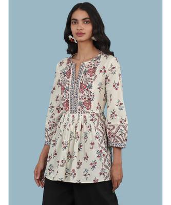 Off White Floral Print Kurti 1