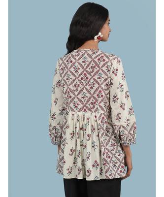 Off White Floral Print Kurti 3