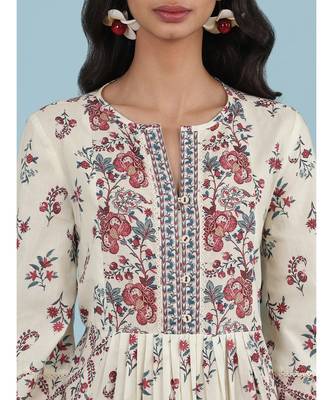 Off White Floral Print Kurti 5