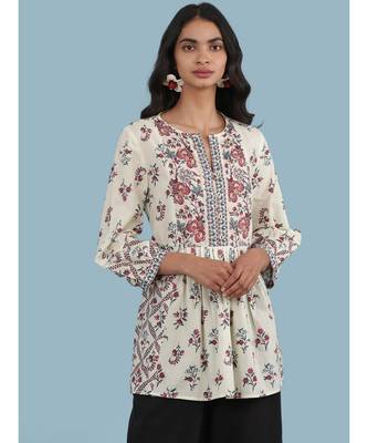 Off White Floral Print Kurti 6