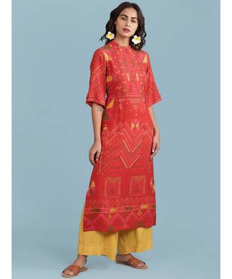 Rust Geometric Print Short Sleeve Kurta With Pant 1