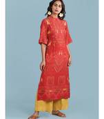 Rust Geometric Print Short Sleeve Kurta With Pant
