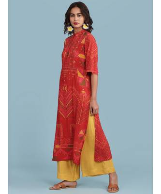 Rust Geometric Print Short Sleeve Kurta With Pant 2