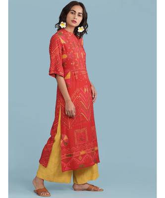 Rust Geometric Print Short Sleeve Kurta With Pant 3
