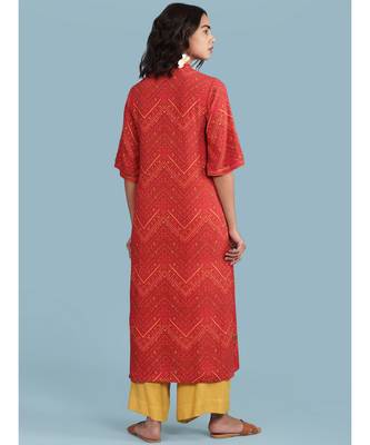 Rust Geometric Print Short Sleeve Kurta With Pant 4