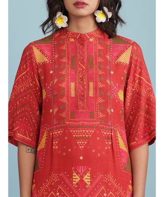 Rust Geometric Print Short Sleeve Kurta With Pant 5