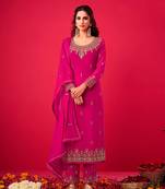 pink santoon semi stitched embroidered top & bottom with dupatta