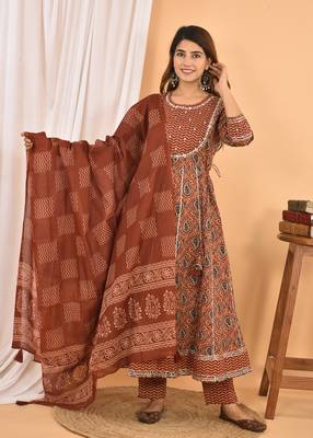 Brown embroidered cotton ethnic-kurtis 1