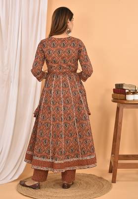 Brown embroidered cotton ethnic-kurtis 2