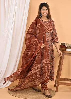 Brown embroidered cotton ethnic-kurtis 3