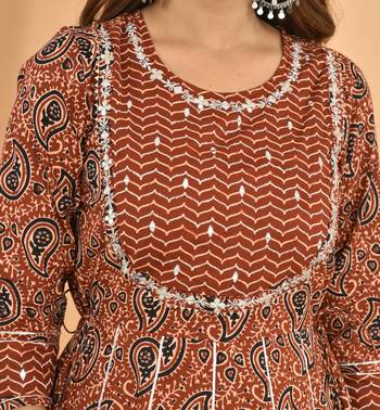 Brown embroidered cotton ethnic-kurtis 5
