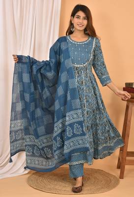 Blue embroidered cotton ethnic-kurtis 1