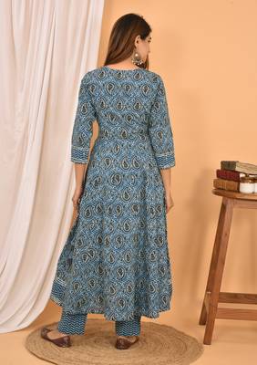 Blue embroidered cotton ethnic-kurtis 2