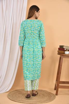 Sea-green embroidered cotton ethnic-kurtis 2