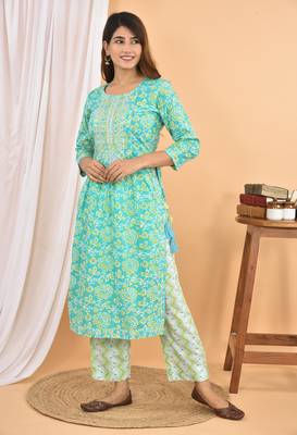 Sea-green embroidered cotton ethnic-kurtis 4