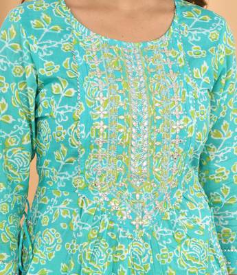 Sea-green embroidered cotton ethnic-kurtis 5