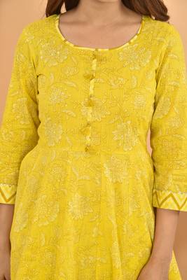 Yellow printed cotton ethnic-kurtis 5