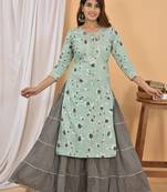 Grey printed cotton ethnic-kurtis