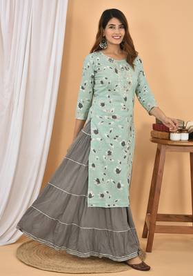 Grey printed cotton ethnic-kurtis 3