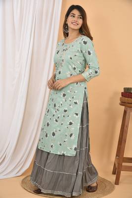 Grey printed cotton ethnic-kurtis 4