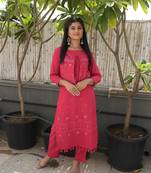 Red plain cotton ethnic-kurtis