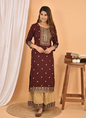 Maroon embroidered rayon ethnic-kurtis 1