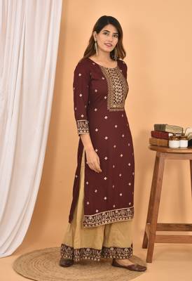 Maroon embroidered rayon ethnic-kurtis 3