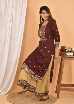 Maroon embroidered rayon ethnic-kurtis 4