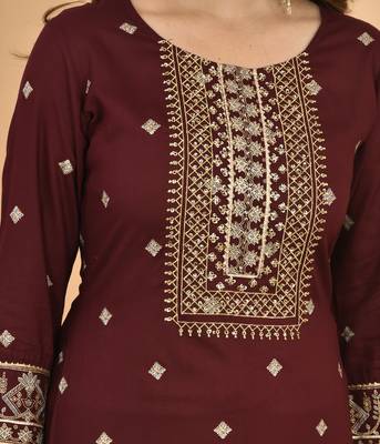 Maroon embroidered rayon ethnic-kurtis 5