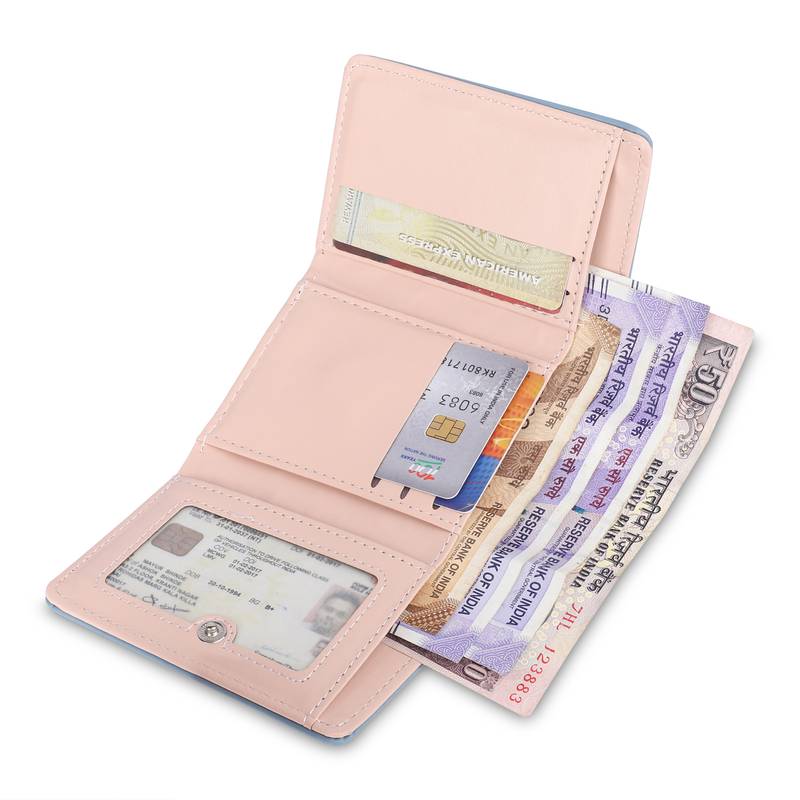 Nfi essentials Small Multi Fold Women's Wallets with Seprated pouches for Holding Credit Card, Cash & Coins (Blue)