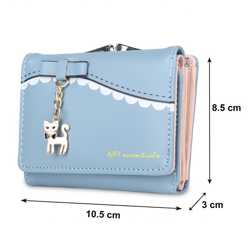 Nfi essentials Small Multi Fold Women's Wallets with Seprated pouches for Holding Credit Card, Cash & Coins (Blue)