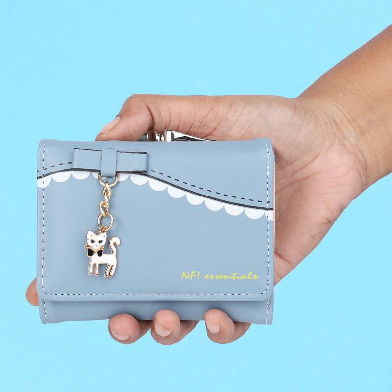 Nfi essentials Small Multi Fold Women's Wallets with Seprated pouches for Holding Credit Card, Cash & Coins (Blue)