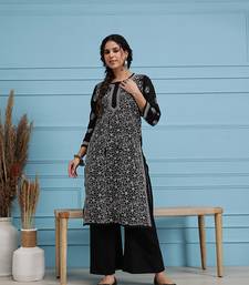 Hand Embroidered Black Cotton Lucknow Chikan Women Kurta