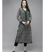 Ada Hand Embroidered Black Georgette Lucknow Chikankari Women Kurta - A411270