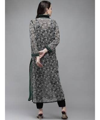 Ada Hand Embroidered Black Georgette Lucknow Chikankari Women Kurta - A411270 2