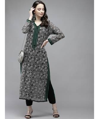 Ada Hand Embroidered Black Georgette Lucknow Chikankari Women Kurta - A411270 4