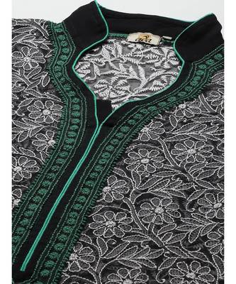 Ada Hand Embroidered Black Georgette Lucknow Chikankari Women Kurta - A411270 5