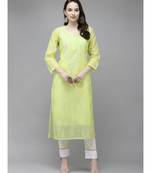 Embroidered Green Kota Lucknow Chikankari Kurta/Slip With Muqaish Work
