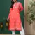 Women Hand Embroidered Coral Red Cotton Lucknow Chikan Kurta